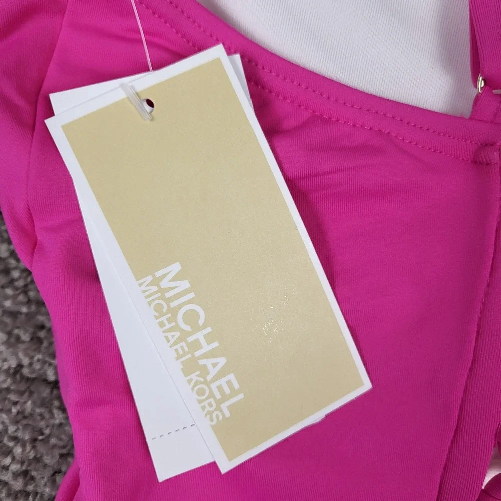 Michael Kors Womens 12 Ultra Pink Lattice Caged Back One-Piece Swimsuit NWT $118